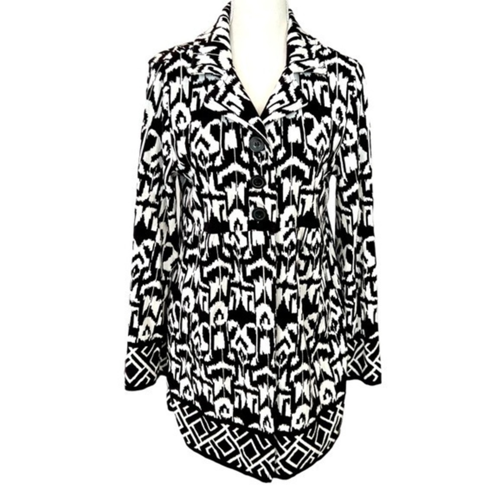 Style & Co. Womens Black/White Aztec 1/4 Buttons Sweater Cardigan Size M